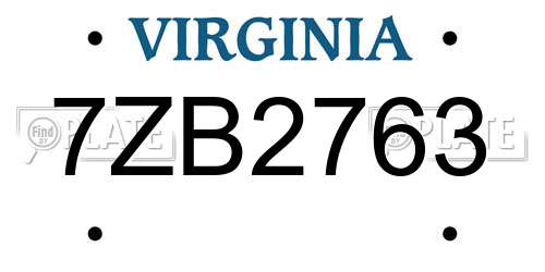 7ZB2763 Virginia License Plate