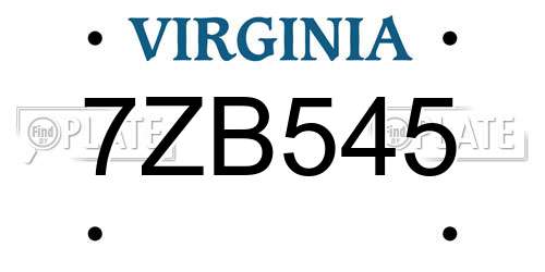 7ZB545 Virginia License Plate