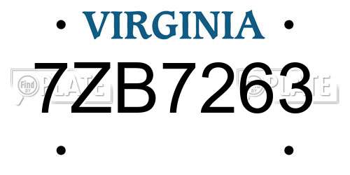 7ZB7263 Virginia License Plate