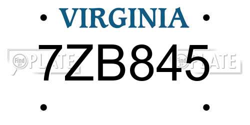 7ZB845 Virginia License Plate