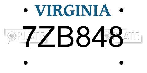 7ZB848 Virginia License Plate