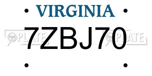 7ZBJ70 Virginia License Plate