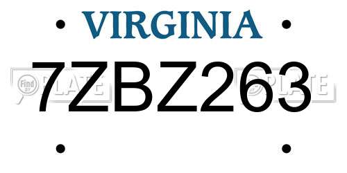 7ZBZ263 Virginia License Plate