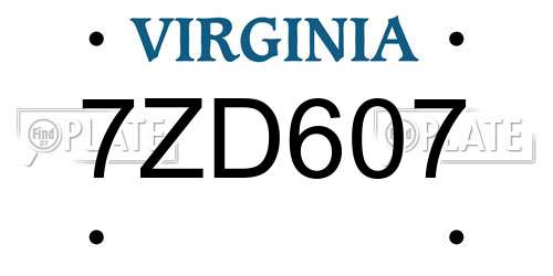 7ZD607 Virginia License Plate