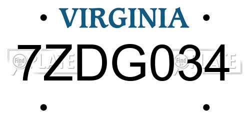 7ZDG034 Virginia License Plate