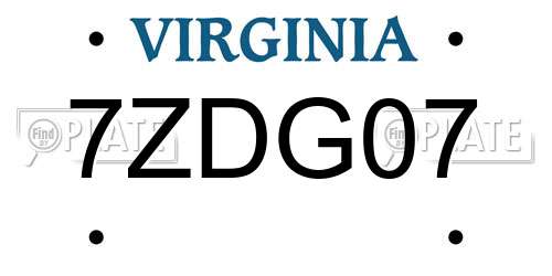 7ZDG07 Virginia License Plate