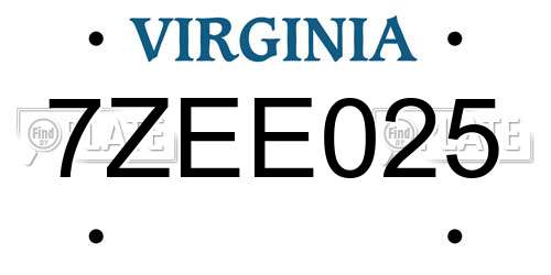 7ZEE025 Virginia License Plate