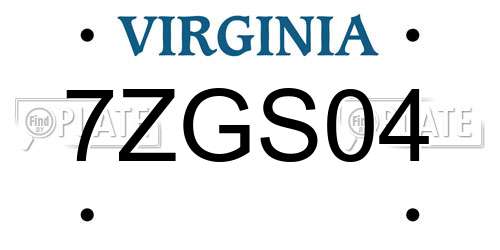 7ZGS04 Virginia License Plate