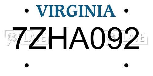 7ZHA092 Virginia License Plate