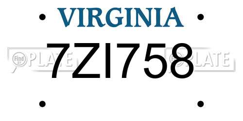 7ZI758 Virginia License Plate