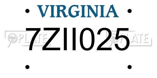 7ZII025 Virginia License Plate