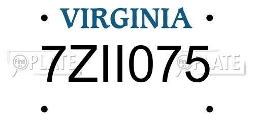 7ZII075 Virginia License Plate