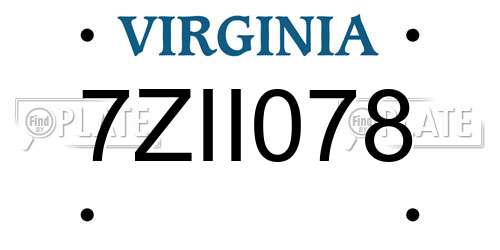 7ZII078 Virginia License Plate