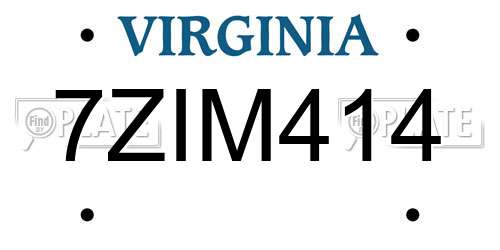7ZIM414 Virginia License Plate