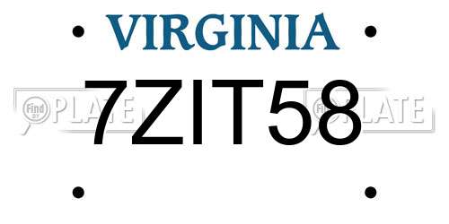 7ZIT58 Virginia License Plate