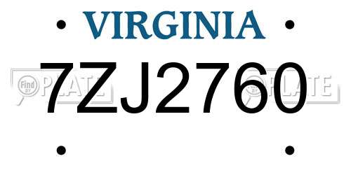 7ZJ2760 Virginia License Plate