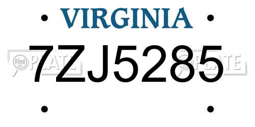 7ZJ5285 Virginia License Plate