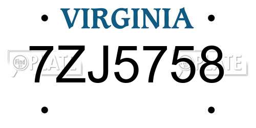 7ZJ5758 Virginia License Plate