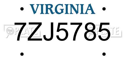 7ZJ5785 Virginia License Plate