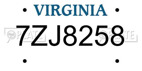 7ZJ8258 Virginia License Plate