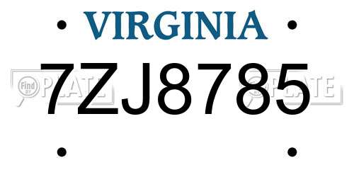 7ZJ8785 Virginia License Plate
