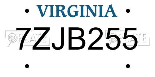 7ZJB255 Virginia License Plate