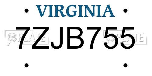 7ZJB755 Virginia License Plate