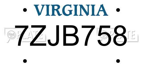 7ZJB758 Virginia License Plate