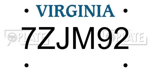 7ZJM92 Virginia License Plate
