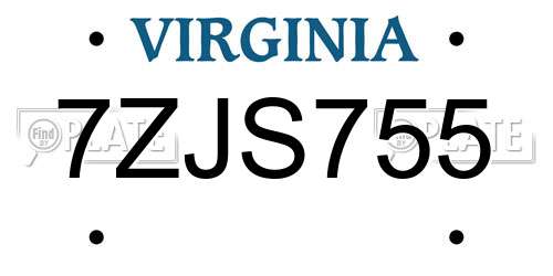 7ZJS755 Virginia License Plate