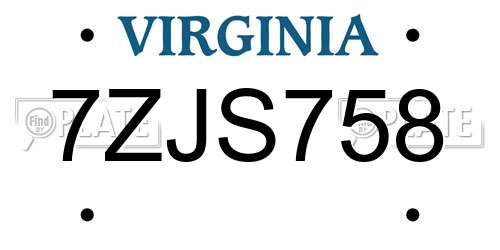 7ZJS758 Virginia License Plate