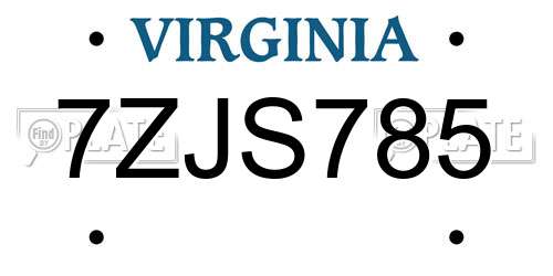 7ZJS785 Virginia License Plate