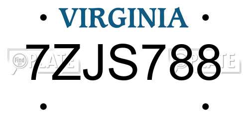 7ZJS788 Virginia License Plate