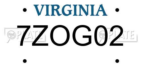 7ZOG02 Virginia License Plate