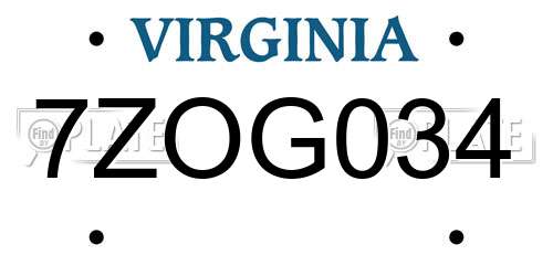 7ZOG034 Virginia License Plate