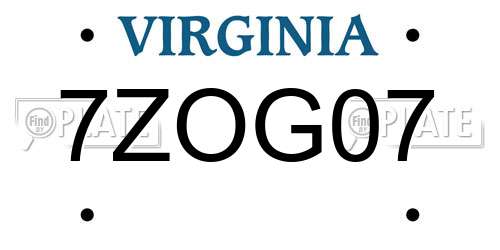 7ZOG07 Virginia License Plate
