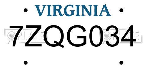 7ZQG034 Virginia License Plate