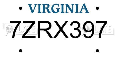 7ZRX397 Virginia License Plate