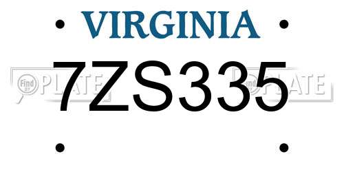 7ZS335 Virginia License Plate