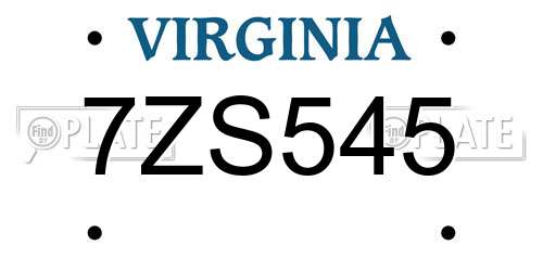 7ZS545 Virginia License Plate