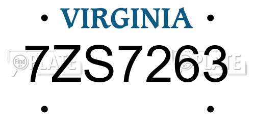 7ZS7263 Virginia License Plate