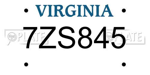 7ZS845 Virginia License Plate