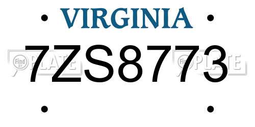 7ZS8773 Virginia License Plate