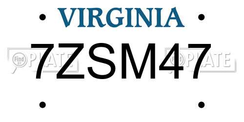 7ZSM47 Virginia License Plate