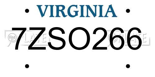 7ZSO266 Virginia License Plate