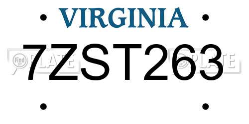 7ZST263 Virginia License Plate