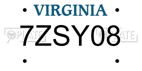 7ZSY08 Virginia License Plate