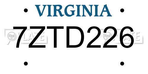 7ZTD226 Virginia License Plate