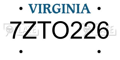 7ZTO226 Virginia License Plate