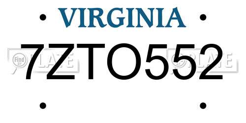 7ZTO552 Virginia License Plate